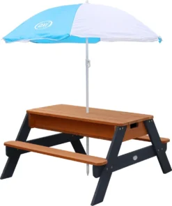 AXI Nick Zand & Water Picknicktafel In Antraciet/Bruin - Parasol Blauw/Wit - Picknick Tafel Voor Kinderen Van Hout -Tuinmeubelseries Winkel 1000x1200 1