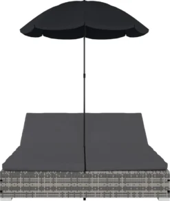 Prolenta Premium - Loungebed Met Parasol Poly Rattan Grijs -Tuinmeubelseries Winkel 1011x1200