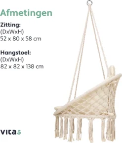 Vita5 Macramé Hangstoel - Voor Binnen En Buiten - Zonder Standaard - Incl. Kussen, Boekenvak En Beschermhoes - Tot 150kg - Beige 8 Vita5 Macramé Hangstoel - Voor Binnen En Buiten - Zonder Standaard - Incl. Kussen, Boekenvak En Beschermhoes - Tot 150kg - Beige -Tuinmeubelseries Winkel 1020x1200