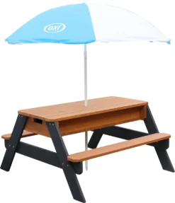 AXI Nick Zand & Water Picknicktafel In Antraciet/Bruin - Parasol Blauw/Wit - Picknick Tafel Voor Kinderen Van Hout -Tuinmeubelseries Winkel 1031x1200
