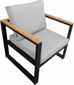 Loungeset 5 Plaatsen Van Aluminium En Eucalyptus – NAZCA – Antraciet Structuur, Lichtgrijs Kussens -Tuinmeubelseries Winkel 1045x1200 2