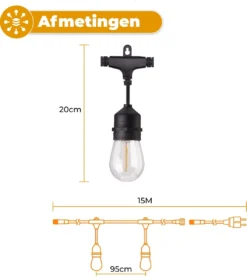 Homèlle Lichtsnoer - 15 LED - 15 Meter - Warm-wit - Tuinverlichting - Kerstverlichting - Buitenverlichting - Lichtslinger - Lampjes Slinger - Transparant -Tuinmeubelseries Winkel 1058x1200