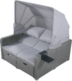 Polyrattan Patio Rieten Meubels Set Voor 2 Personen-Outdoor Rattan Sofa Set Met Intrekbare Luifel-lounge Bank-PE Rotan Loveseat Voor Achtertuin Veranda Tuin Zwembad Balkon-grijs -Tuinmeubelseries Winkel 1067x1200