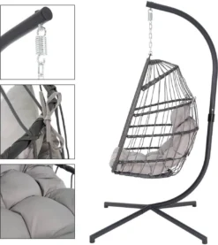Pro Garden Lowander Hangstoel Egg 191x126x126- Schommelstoel Met Rattan Cocoon En Robuust Stalen Standaard Incl. Kussens - Volledig Inklapbaar - Lichtgrijs -Tuinmeubelseries Winkel 1069x1200 1
