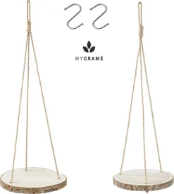 Set Van 2 Boomstam Rond Wandrek Plantenhangers - Boho Jute Houten Plantenrek - Hangpot Voor Binnen/Buiten - Hangende Bloempot Plank - Hangplant Houder - Bohemian Macrame Stijl Wandhanger - Hangplank Plant Hanger - Planthanger - Ø Rond 25-20cm -Tuinmeubelseries Winkel 1073x1200 2