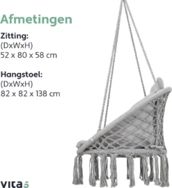Vita5 Macramé Hangstoel - Voor Binnen En Buiten - Zonder Standaard - Incl. Kussen, Boekenvak En Beschermhoes - Tot 150kg - Grijs 6 Vita5 Macramé Hangstoel - Voor Binnen En Buiten - Zonder Standaard - Incl. Kussen, Boekenvak En Beschermhoes - Tot 150kg - Grijs -Tuinmeubelseries Winkel 1099x1200