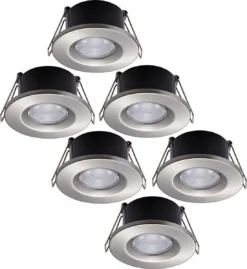 HOFTRONIC Venezia - Set Van 6 LED Inbouwspots RVS - IP65 Waterdicht - Dimbaar - 6 Watt 600 Lumen - Met Lichtbron - 2700K Warm Wit Licht - Zaagmaat 65mm - Inbouwdiepte 45mm - Geschikt Voor Badkamer, Woonkamer, Veranda En Carport - 3 Jaar Garantie