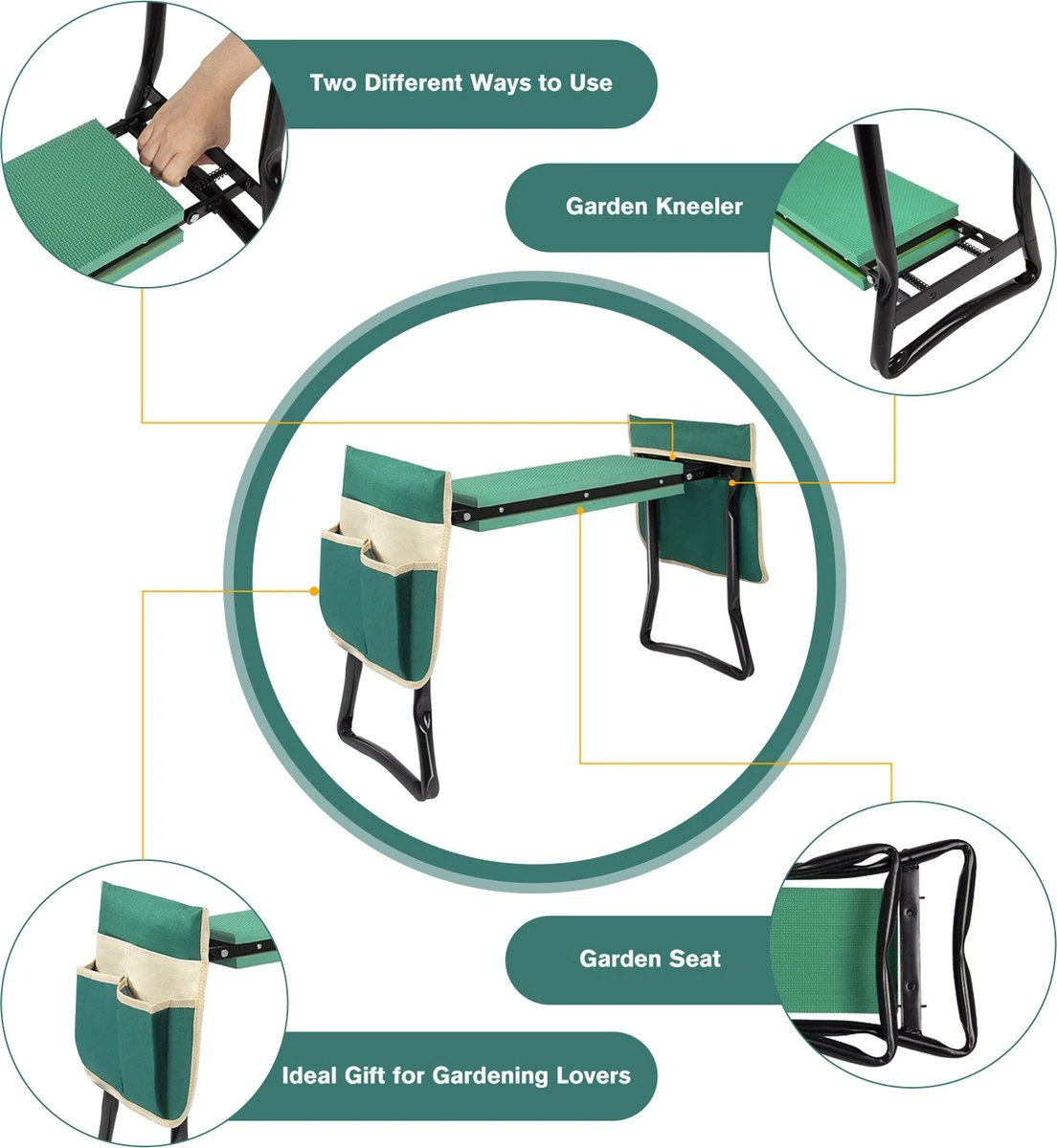 Uten - kniebankje tuin - knie steun - tuinkruk inklapbaar - kniesteun tuinieren - kniekussen - tot 150 kg - Groen Uten - Kniebankje Tuin - Knie Steun - Tuinkruk Inklapbaar - Kniesteun Tuinieren - Kniekussen - Tot 150 Kg - Groen -Tuinmeubelseries Winkel