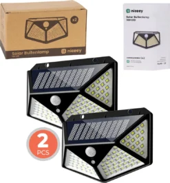 Niceey Solar Buitenlamp Met Bewegingssensor - 100 LED's - Wit Licht - Zonne-Energie - Wandlampen - Buiten Lamp - IP65 Waterdicht - 2 Stuks -Tuinmeubelseries Winkel 1113x1200