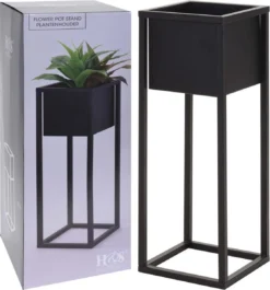 H&S Collection Home&Styling Bloempot Op Standaard 60 Cm Metaal Zwart
