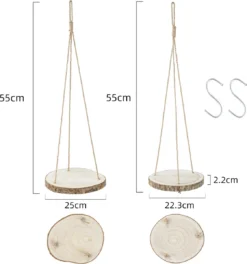Set Van 2 Boomstam Rond Wandrek Plantenhangers - Boho Jute Houten Plantenrek - Hangpot Voor Binnen/Buiten - Hangende Bloempot Plank - Hangplant Houder - Bohemian Macrame Stijl Wandhanger - Hangplank Plant Hanger - Planthanger - Ø Rond 25-20cm -Tuinmeubelseries Winkel 1121x1200 1