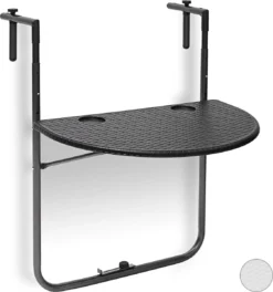 Relaxdays Balkontafel Inklapbaar, Balkon Tafel Rotan, Hangtafel Reling - Zwart -Tuinmeubelseries Winkel 1123x1200 1