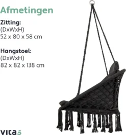 Vita5 Macramé Hangstoel - Voor Binnen En Buiten - Zonder Standaard - Incl. Kussen, Boekenvak En Beschermhoes - Tot 150kg - Zwart 7 Vita5 Macramé Hangstoel - Voor Binnen En Buiten - Zonder Standaard - Incl. Kussen, Boekenvak En Beschermhoes - Tot 150kg - Zwart -Tuinmeubelseries Winkel 1124x1200 2