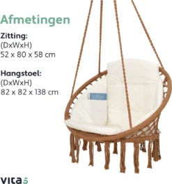 Vita5 Macramé Hangstoel - Voor Binnen En Buiten - Zonder Standaard - Incl. Kussen, Boekenvak En Beschermhoes - Tot 150kg - Bruin/Beige -Tuinmeubelseries Winkel 1125x1200 1