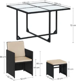 Tuinmeubelset - Tuinset 4 6 8 Persoons - Eettafel En Stoelen - Set Van 9 - Terras - Tuintafel - Salontafel Met Glazen Oppervlak - Zwart Beige -Tuinmeubelseries Winkel 1127x1200 2