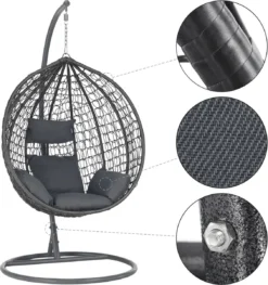 Bircim Hangstoel Ei/Egg-Vorm Met Dikke Kussens - Voor Binnen En Buiten - Incl. Standaard, Onderstel & Kussens - Antraciet -Tuinmeubelseries Winkel 1129x1200 1