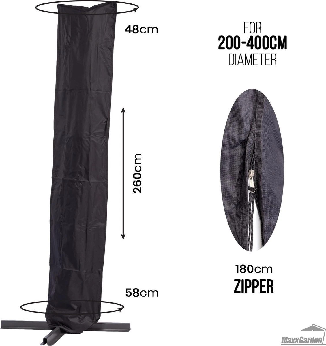 MaxxGarden Parasolhoes - Afdekhoes voor Zweefparasol - Beschermhoes - 200-400 cm - Met rits en trekkoord - Zwart MaxxGarden Parasolhoes - Afdekhoes Voor Zweefparasol - Beschermhoes - 200-400 Cm - Met Rits En Trekkoord - Zwart -Tuinmeubelseries Winkel