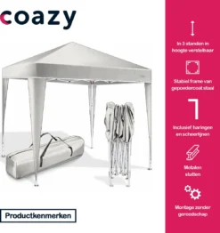 Coazy Waterdichte Partytent 3x3 Meter Opvouwbaar - Paviljoen - Easy Up - Pop-up Tent Met Haringen, Touw En Anti Slip Poten - Waterdicht - Partytenten Weerbestendig -Tuinmeubelseries Winkel 1131x1200 4