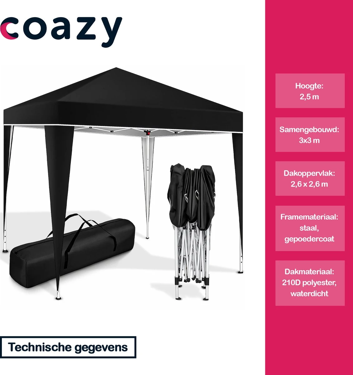 Coazy Waterdichte Partytent 3x3 meter opvouwbaar - Paviljoen - Easy up - Pop-up Tent met haringen, touw en anti slip poten - Waterdicht - Partytenten Weerbestendig Coazy Waterdichte Partytent 3x3 Meter Opvouwbaar - Paviljoen - Easy Up - Pop-up Tent Met Haringen, Touw En Anti Slip Poten - Waterdicht - Partytenten Weerbestendig -Tuinmeubelseries Winkel 1131x1200 8