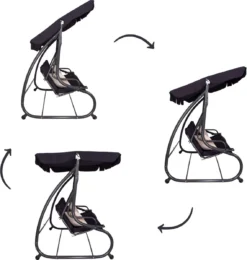 Springos Schommelbank | Linda-Schommel | 3-zits | Waterafstotend | Inclusief 2 Kussens | Verstelbare Luifel | 162 X 200 X 120 Cm | Zwart -Tuinmeubelseries Winkel 1139x1200