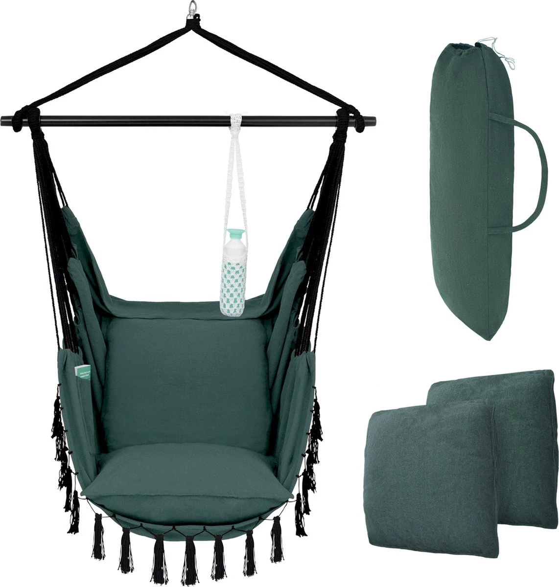 Vita5 XXL Hangstoel | Binnen&Buiten Hangnest | Incl. 2 Kussens en Boekenvak | Volwassenen&Kinderen | Hangmatstoel tot 225kg | Donkergroen Vita5 XXL Hangstoel | Binnen&Buiten Hangnest | Incl. 2 Kussens En Boekenvak | Volwassenen&Kinderen | Hangmatstoel Tot 225kg | Donkergroen -Tuinmeubelseries Winkel 1142x1200 2