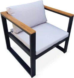 Loungeset 5 Plaatsen Van Aluminium En Eucalyptus – NAZCA – Antraciet Structuur, Lichtgrijs Kussens -Tuinmeubelseries Winkel 1145x1200 3