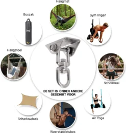 Ophangsysteem - Plafondhaak RVS - Ophanghaak TRX - Hangstoel Buiten - Hangstoel Binnen – Schommelstoel - Schommel - Bokszakken - RVS - 300kg -Tuinmeubelseries Winkel 1146x1200 1