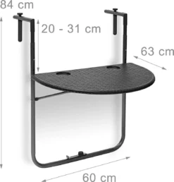 Relaxdays Balkontafel Inklapbaar, Balkon Tafel Rotan, Hangtafel Reling - Zwart -Tuinmeubelseries Winkel 1149x1200 3
