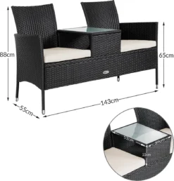 Casaria Polyrattan Tuinbank - Incl. Kussen - 143x55x88 Cm Zwart -Tuinmeubelseries Winkel 1150x1200 1