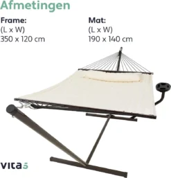 Vita5 Hangmat Met Standaard En Spreidstok – 2 Persoons – Incl. Bekerhouder - Afneembaar Kussen – Uv-bestendig – Beige -Tuinmeubelseries Winkel 1152x1200