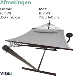 Vita5 Hangmat Met Standaard En Spreidstok – 2 Persoons – Incl. Bekerhouder - Afneembaar Kussen – Uv-bestendig – Lichtgrijs -Tuinmeubelseries Winkel 1153x1200 2