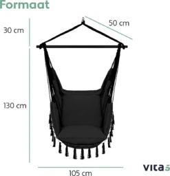 Vita5 XXL Hangstoel - Binnen&Buiten Hangnest - Incl. 2 Kussens En Boekenvak - Volwassenen&Kinderen - Hangmatstoel Tot 225kg - Zwart 5 Vita5 XXL Hangstoel - Binnen&Buiten Hangnest - Incl. 2 Kussens En Boekenvak - Volwassenen&Kinderen - Hangmatstoel Tot 225kg - Zwart -Tuinmeubelseries Winkel 1159x1200 4