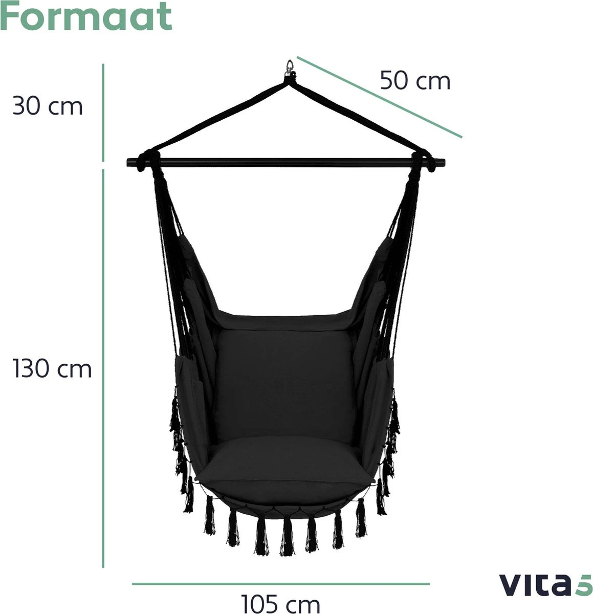 Vita5 XXL Hangstoel - Binnen&Buiten Hangnest - Incl. 2 Kussens en Boekenvak - Volwassenen&Kinderen - Hangmatstoel tot 225kg - Zwart Vita5 XXL Hangstoel - Binnen&Buiten Hangnest - Incl. 2 Kussens En Boekenvak - Volwassenen&Kinderen - Hangmatstoel Tot 225kg - Zwart -Tuinmeubelseries Winkel 1159x1200 4