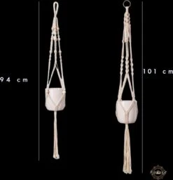 Plantenhanger - Plantenhanger Macrame - Set Van 2 - Wit - Knopen - Luxe Gevlochten Touw - Met Ophang Haken - Fienosa -Tuinmeubelseries Winkel 1160x1200 6