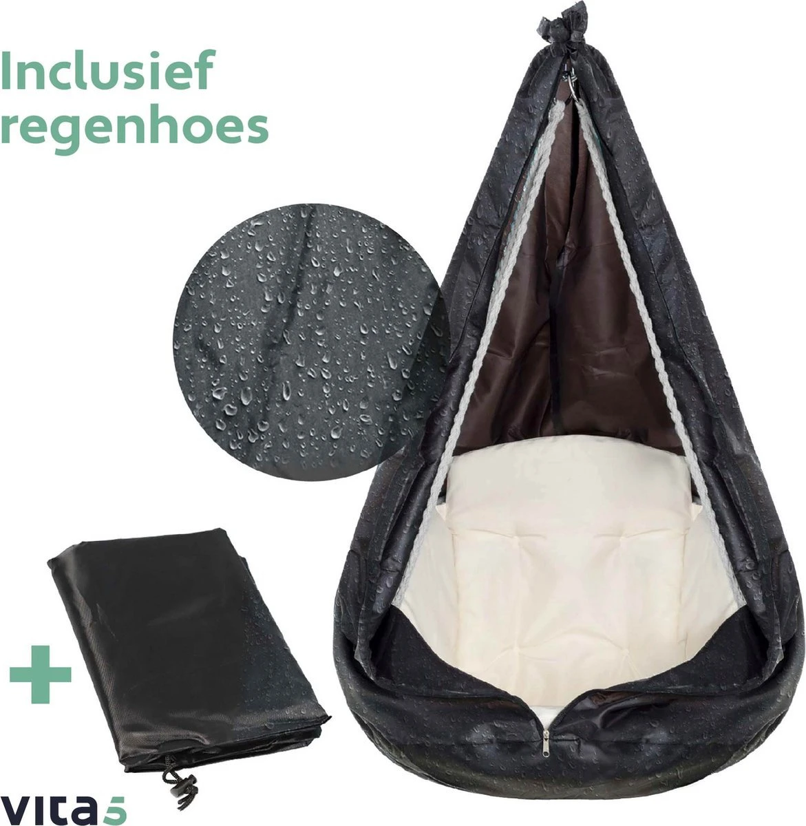 Vita5 Macramé Hangstoel - Voor Binnen en Buiten - Zonder Standaard - Incl. Kussen, Boekenvak en Beschermhoes - Tot 150kg - Beige Vita5 Macramé Hangstoel - Voor Binnen En Buiten - Zonder Standaard - Incl. Kussen, Boekenvak En Beschermhoes - Tot 150kg - Beige -Tuinmeubelseries Winkel 1171x1200 1