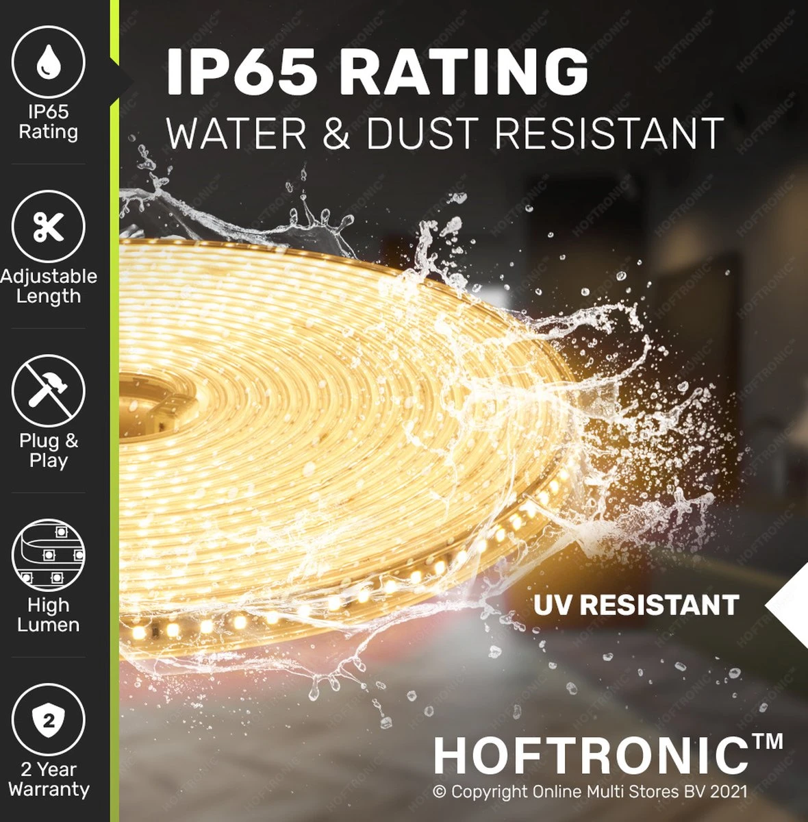 HOFTRONIC FLEX120 - Dimbare LEDstrip 10m - 3000K Warm wit - IP65 voor binnen en buiten - 120 LEDs per meter 2835 High Lumen - 640 Lumen per meter - Waterdicht en UV bestendig - Per meter inkortbaar - Incl. Netvoeding en eurostekker HOFTRONIC FLEX120 - Dimbare LEDstrip 10m - 3000K Warm Wit - IP65 Voor Binnen En Buiten - 120 LEDs Per Meter 2835 High Lumen - 640 Lumen Per Meter - Waterdicht En UV Bestendig - Per Meter Inkortbaar - Incl. Netvoeding En Eurostekker -Tuinmeubelseries Winkel 1180x1200 19
