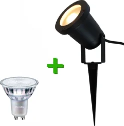 Tuinspot Marseille + LED Spot GU10 Lybardo | 4.6 Watt | 2700K Warm Wit | IP65 | Mat Zwart