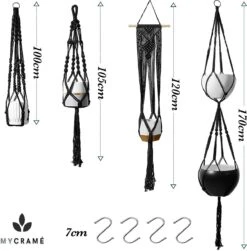 4 Stuks Luxe Macrame Plantenhangers - Boho Handgeweven Katoen Hangpot Voor Binnen/Buiten - Hangende Bloempot Met Kralen - Macramé Touw/Koord Hangplant Houder - Bohemian Wandhanger Decoratie - Plant Hanger - Verticale Tuin Bloempothouder Planthanger -Tuinmeubelseries Winkel 1181x1200 6