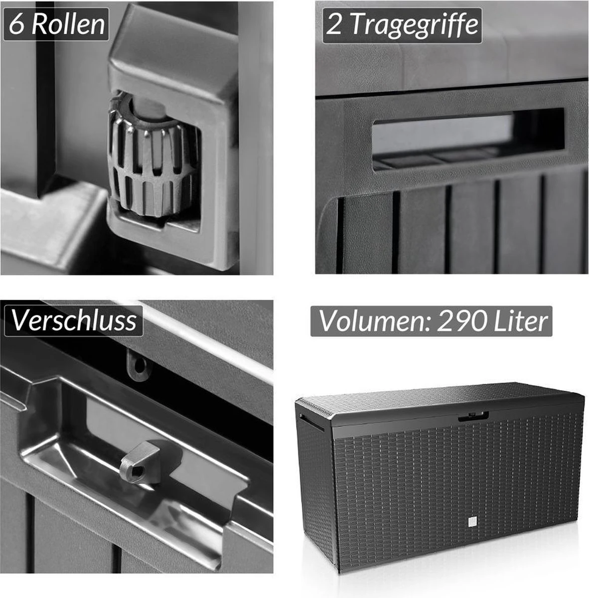 Opbergbox met Deksel – Waterdicht Wielen 290 L -Antraciet Prosperplast Opbergbox Met Deksel – Waterdicht Wielen 290 L -Antraciet -Tuinmeubelseries Winkel