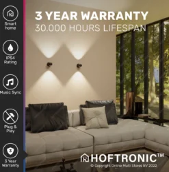 Hoftronic Smart Cupo - LED Wandlamp Up & Down Smart - RGBWW 16,5 Miljoen Kleuren - 6 Watt 600 Lumen - Zwart - Gevellamp Met Music Sync - IP54 Waterdicht - Geschikt Als Wandlamp Buiten, Wandlamp Badkamer En Wandlamp Binnen - 3 Jaar Garantie -Tuinmeubelseries Winkel 1184x1200 8