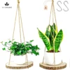 Set Van 2 Boomstam Rond Wandrek Plantenhangers - Boho Jute Houten Plantenrek - Hangpot Voor Binnen/Buiten - Hangende Bloempot Plank - Hangplant Houder - Bohemian Macrame Stijl Wandhanger - Hangplank Plant Hanger - Planthanger - Ø Rond 25-20cm