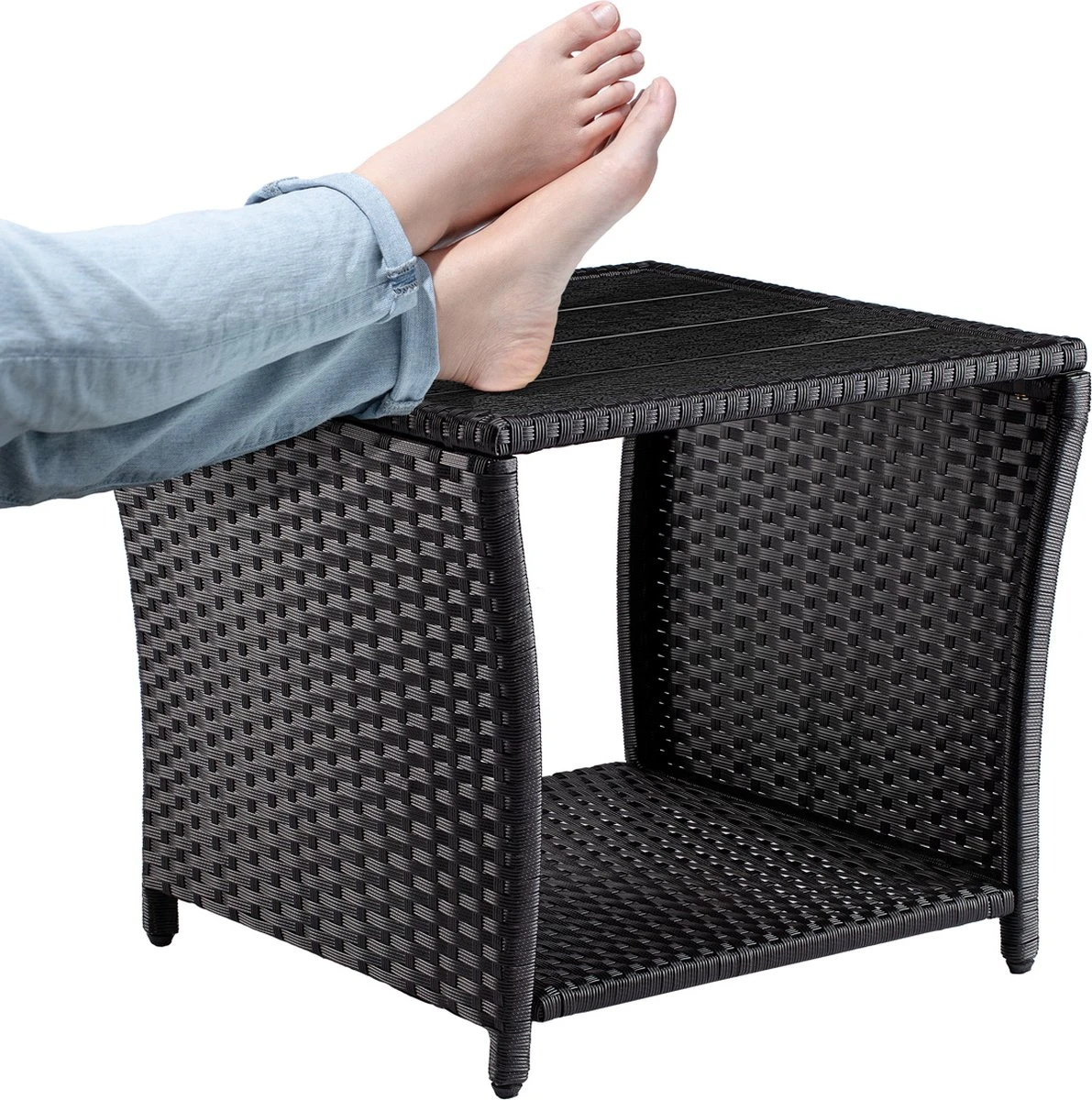 Casaria Polyrattan Bijzettafel - WPC Tafelblad 45x45x40cm – Zwart Casaria Polyrattan Bijzettafel - WPC Tafelblad 45x45x40cm – Zwart -Tuinmeubelseries Winkel