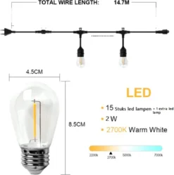 Lichtsnoer- Extra Dik- Buitenverlichting Terras Verlichting- 15 Meter- Voor Buiten LED 15 Lampen- 2700 K -lichtslinger IP-65-Lichtsnoeren Buiten Lichtslinger- Waterdicht-sliertlamp- Kerst Verlichting Lampen Buiten-Lichtsnoer Voor Buiten- -Tuinmeubelseries Winkel 1192x1200 3