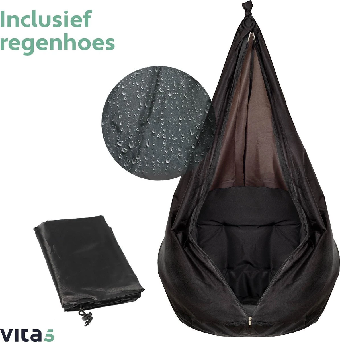 Vita5 Macramé Hangstoel - Voor Binnen en Buiten - Zonder Standaard - Incl. Kussen, Boekenvak en Beschermhoes - Tot 150kg - Zwart Vita5 Macramé Hangstoel - Voor Binnen En Buiten - Zonder Standaard - Incl. Kussen, Boekenvak En Beschermhoes - Tot 150kg - Zwart -Tuinmeubelseries Winkel 1194x1200 3