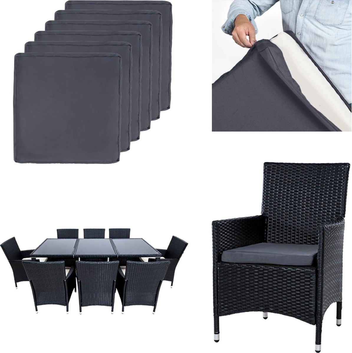 Tectake - Tuinmeubelset - 8 persoons - Zwart Tectake - Tuinmeubelset - 8 Persoons - Zwart -Tuinmeubelseries Winkel 1194x1200 4