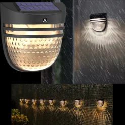 Arisenn® Moon Crystal Solar Buitenlamp - IP65 Waterdicht - Prachtige Solar Technologie Monokristal Zonnepaneel Wandlamp - 3000K Warm Wit (sfeervol) - Tuinverlichting Op Zonne-energie | Schutting Wand Licht