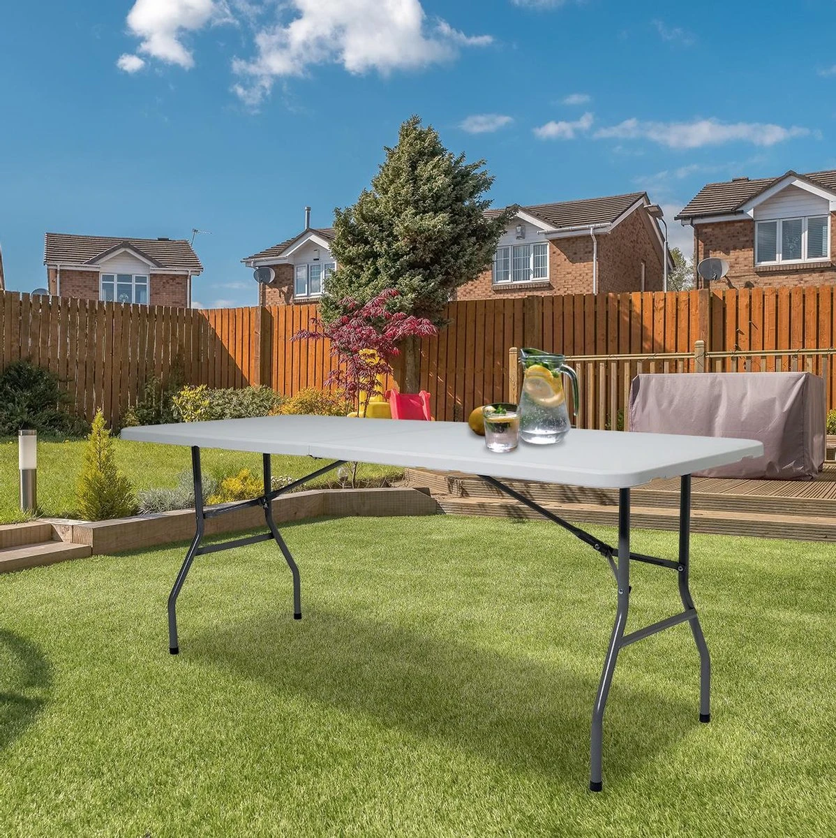 LifeGoods Klaptafel - Inklapbaar - 70x180cm - Verstelbare Vouwtafel - Weerbestendig - Wit LifeGoods Klaptafel - Inklapbaar - 70x180cm - Verstelbare Vouwtafel - Weerbestendig - Wit -Tuinmeubelseries Winkel