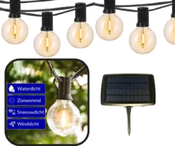 Merkloos Lichtsnoer Op Zonne-energie - Warm Wit - Tuinverlichting - Lichtslinger - 10M - Waterdicht - E27 Fitting - Warm Wit - Incl. 20 LED Lampen - Voor Binnen En Buiten - Solar Tuinverlichting