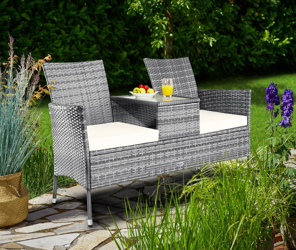 Casaria Polyrattan Tuinbank - Incl. Tafel & Kussens 7 cm - Grijs Casaria Polyrattan Tuinbank - Incl. Tafel & Kussens 7 Cm - Grijs -Tuinmeubelseries Winkel
