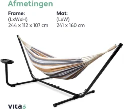 Vita5 Hangmat Met Standaard – 2 Persoons – Incl. Bekerhouder – 205kg Draaggewicht – Blauw/Wit/Bruin -Tuinmeubelseries Winkel 1200x1056 1